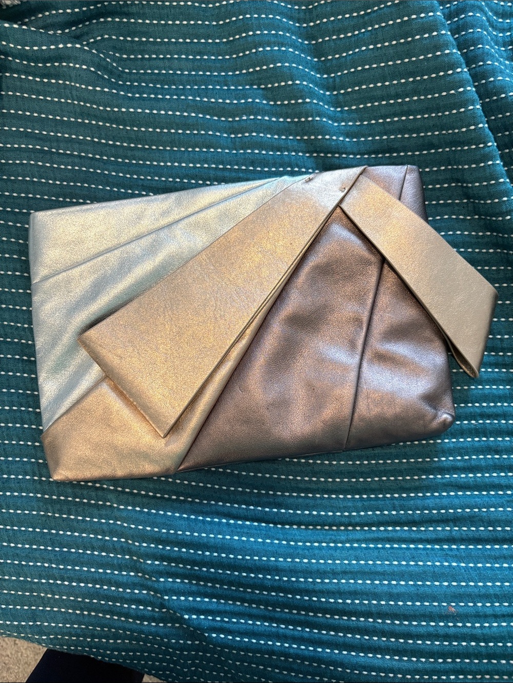 kate spade Metallic Bronze and Gold Fold-Over Clutch